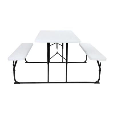 Metal Frame Outdoor Foldable Woodgrain Picnic Folding Table with Bench Set