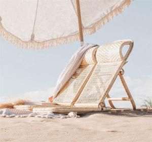 Hot Sale Rattan Beach Chair Wood Beach Chair Wooden Beach Bed Outdoor Sun Folding Leisure