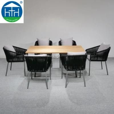 Modern Design Rope Outdoor Furniture Marble or Glass Top Dining Table and Chairs Set