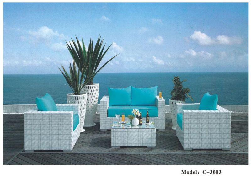Hot Selling White Color Wicker Outdoor Garden Furniture Sets, Includes Loveseat, Chair, Table