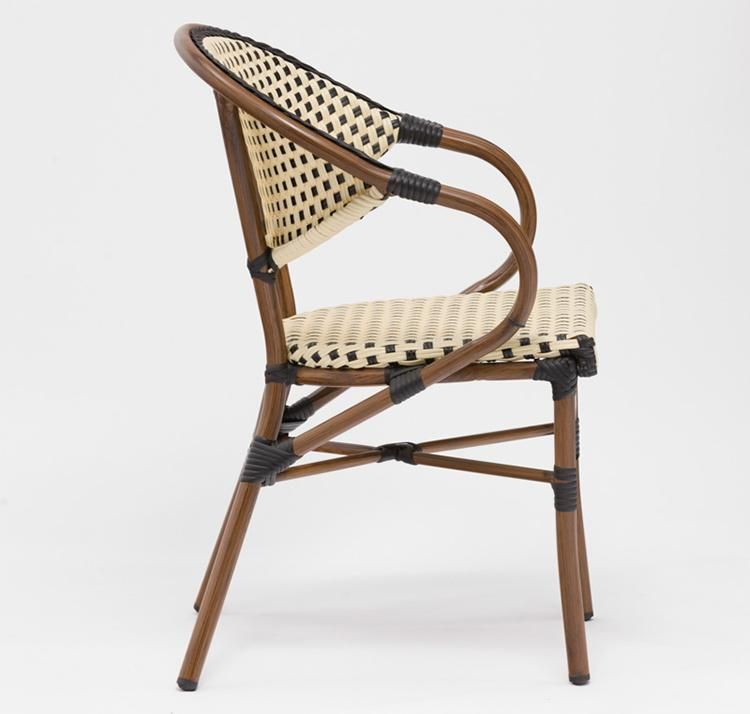 Wooden Finish Aluminum Outdoor Wicker French Bistro Chair Rattan