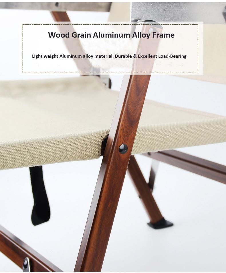 Made of Aluminum Frame Stained with Wood Grain Solid Wood Armrests Lightweight Camping Chair