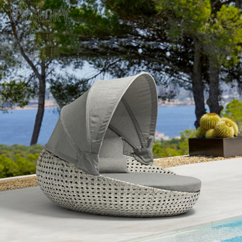 Modern Designed Garden Furniture Sunbed Outdoor Aluminum Daybed with Adjustable Curtain Canopy
