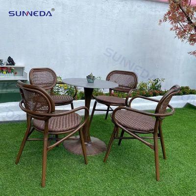 High Quality Patio Dining Chair with Hand Brush Wood Grain Paint, Weave PE Rattan
