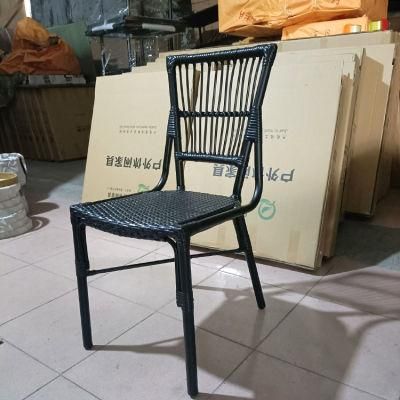 Commercial Outdoor PE Rattan Rope Woven Aluminumframe Black Patio Cafe Chair