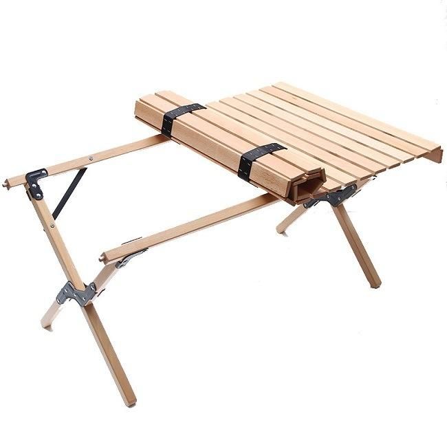 Picnic Camping Outdoor BBQ Natural Egg Roll Wooden Folding Table