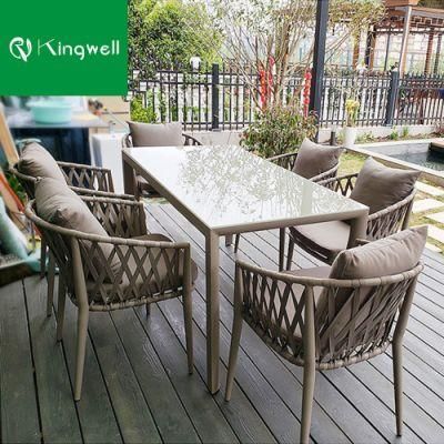 Casual Rope Weaving Outdoor Garden Aluminum Frame Chair with Cushion Used on Hotel Garden