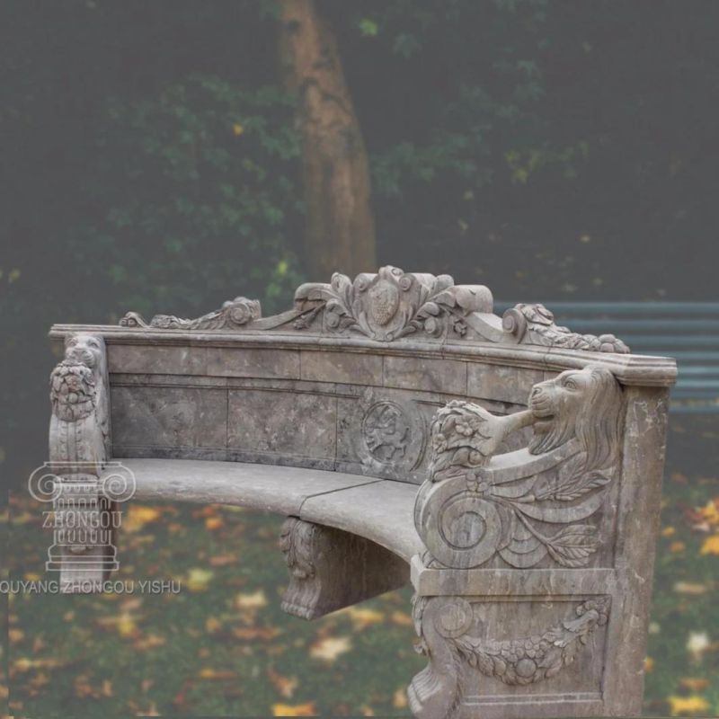 High Quality Hand-Carved Marble Bench with Antique Treatment for Garden Decoration