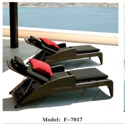 Outdoor Patio Wicker Rattan Sun Lounger, Black Beach Lounge Chair to Sea Port by Sea
