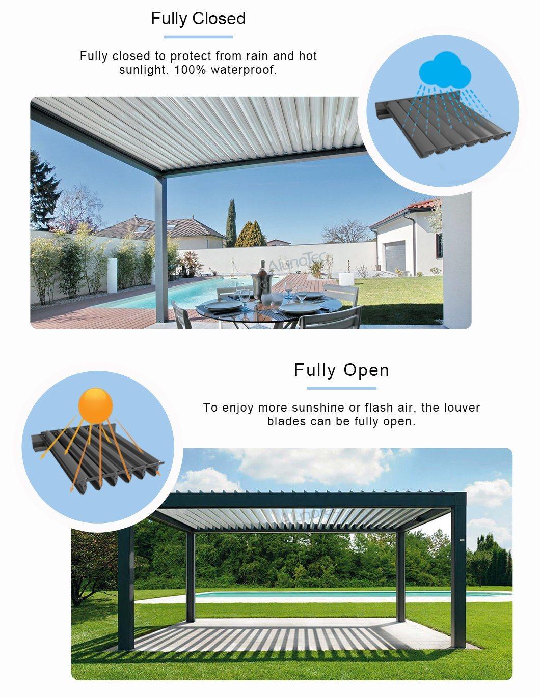 Bioclimatic Metal Pergola Retractable Aluminum Balcony Gazebo for Outdoor