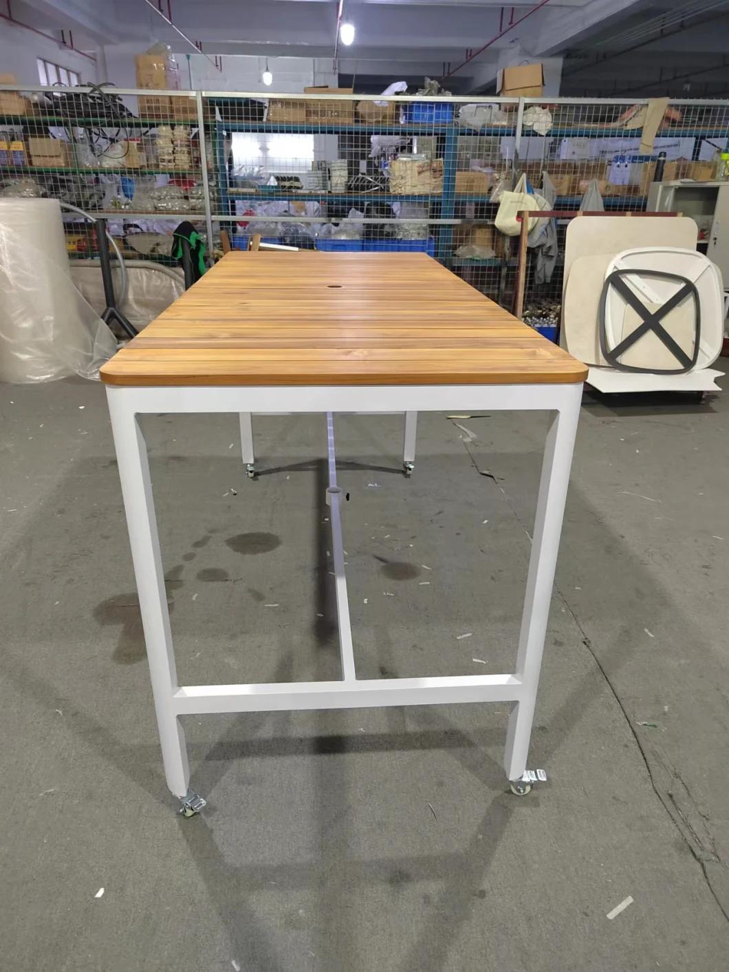 High Quality Outdoor Furniture Natural Teak Slate Restaurant Table Aluminum Base Outdoor Dining Table