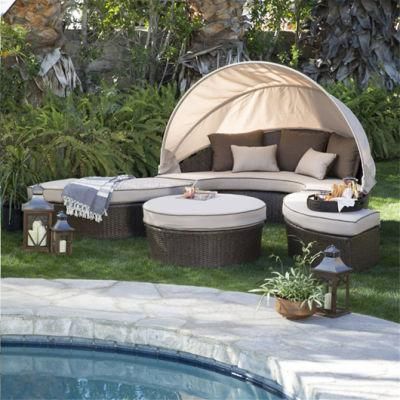 Outdoor Sofa Patio Garden Swimming Pool Rattan Daybed Lounge Sunbed with Canopy