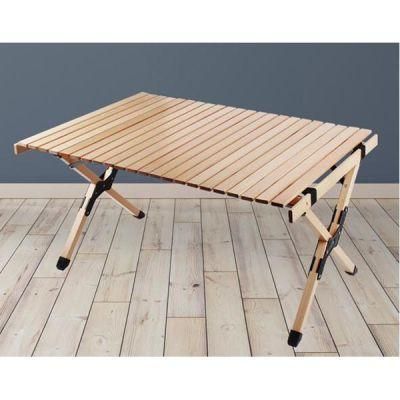 Outdoor Camping Egg Roll Wooden Top Table Iron Frame Portable Folding Table with Storage Bag Egg Roll Table