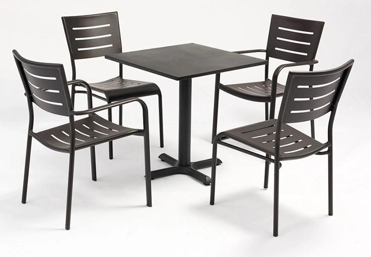 4 Seater Black Aluminum Outdoor Table Cafe Garden Terrace Picnic Fast Food Bar Furniture Set