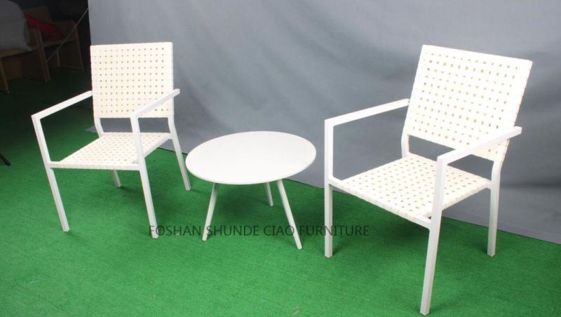 Leisure Balcony White Wide Rattan Weaving Coffee Set Outdoor Furniture