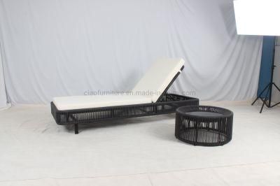 Poolside Rope Weaving Sun Lounger Outdoor Furniture with Side Table