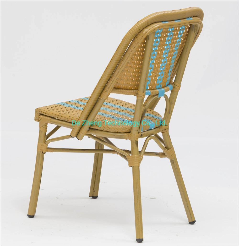 Modern Outdoor Furniture Weather Resistant Aluminum Frame Stackable Rattan Chair Balcony French Cafe Bistro Chair