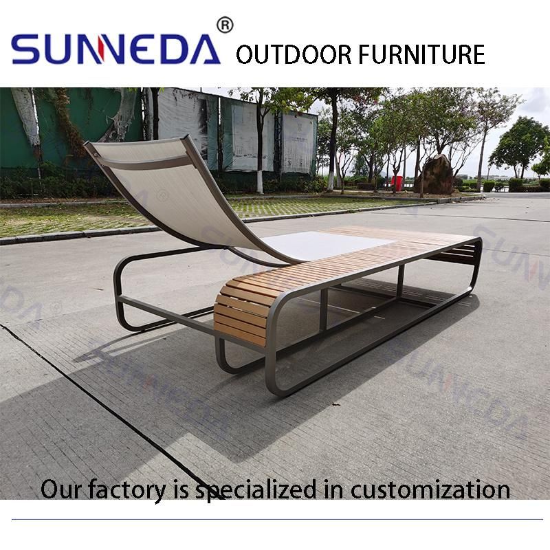 Resort Outdoor Furniture Swimming Pool Plastic Wood Textilene Sun Recliner Lounger