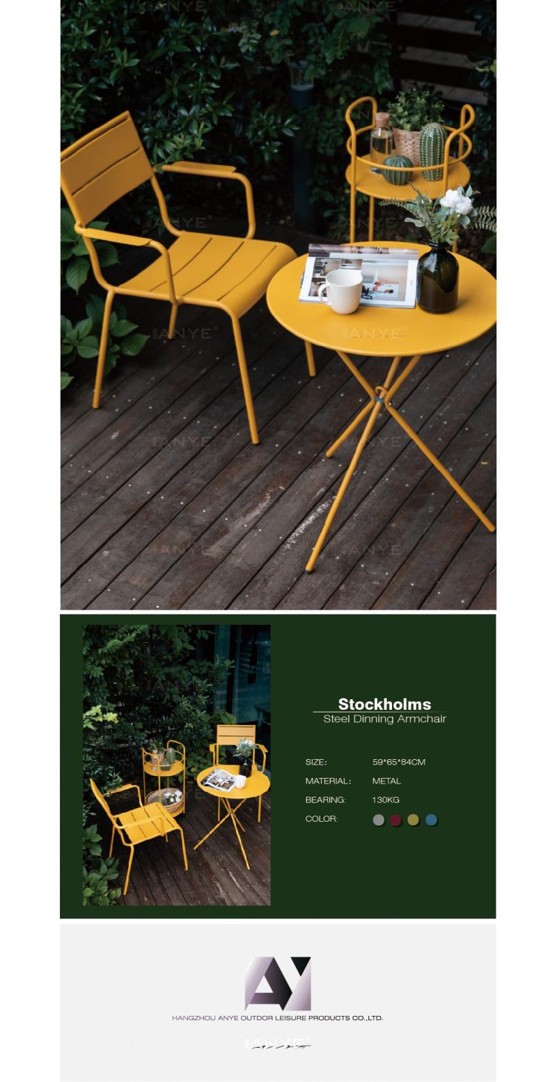 European Trendy Design Metal Pub Furniture Outdoor Stackable Bistro Chair with Armrest