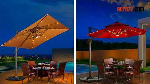 Outdoor Garden Aluminum Folding Beach Sun Solar LED Light Parasol Umbrella