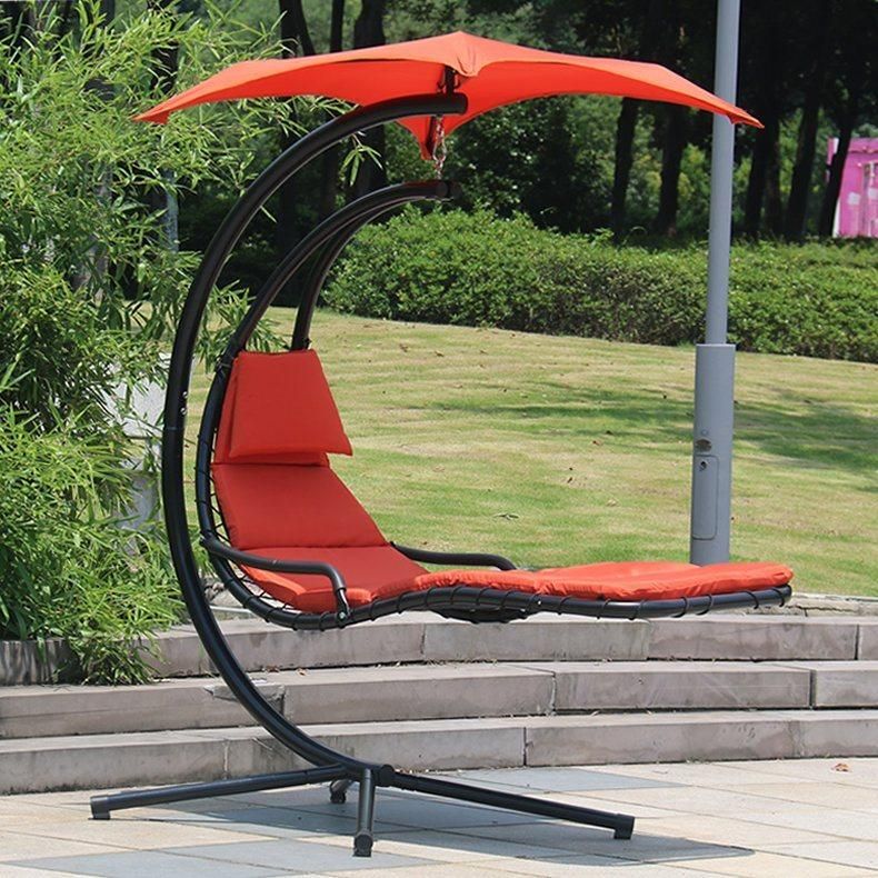 Outdoor Hanging Chaise Lounger with Removable Canopy and Cushion