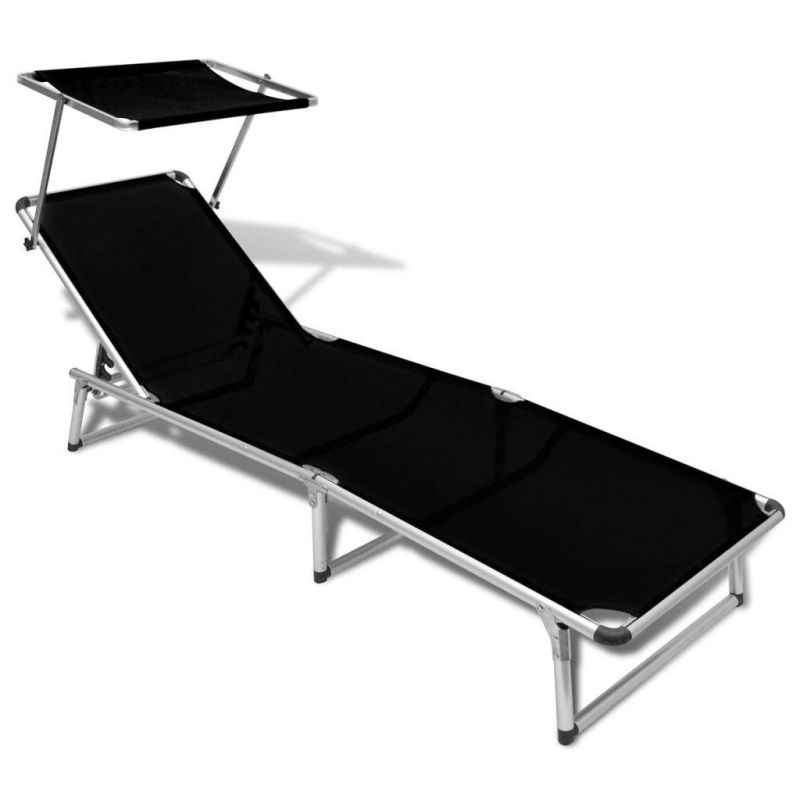 Sun Lounger Folding Chaise Aluminum Frame and Textilene Outdoor Patio Beach Camping Recliner Blue/Black/Blue