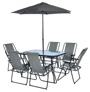 Garden Patio 8-Piece Folding Set- 6PCS Chairs+1PCS Parasol+1PCS Table