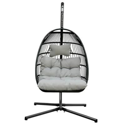 Space Saving Outdoor Patio Furniture Exterior Indoor Garden Hanging Rattan Swing Chair with Stand