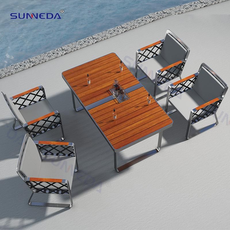 Simple Hotel Plastic Wood Dining Table Set Garden Outdoor Furniture