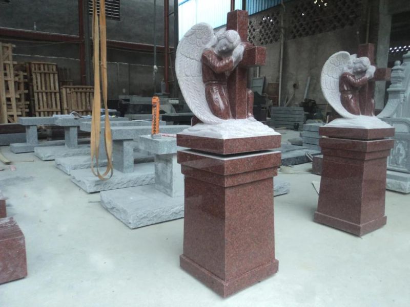 Famous Red Granite Weeping Angel Tombstone