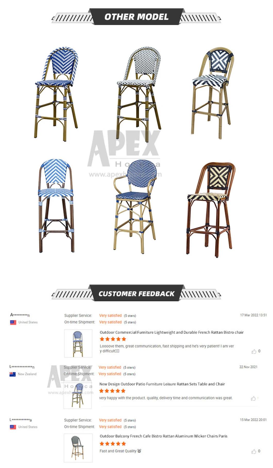 Outdoor Bamboo Look French Bistro Rattan Bar Stool Chair