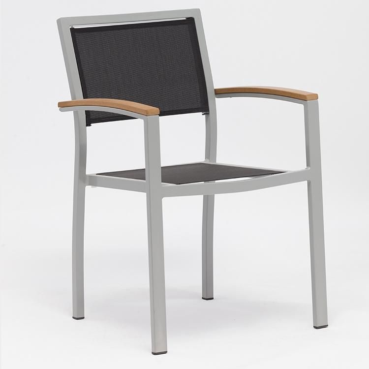 Fashion Trend Mesh Metal Garden Chairs Outdoor Furniture with Wood Armrest