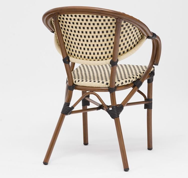 Wooden Finish Aluminum Outdoor Wicker French Bistro Chair Rattan