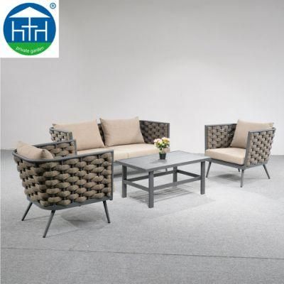 European Garden Furniture Wide Thick Rope Aluminum Outdoor Hotel Sofa