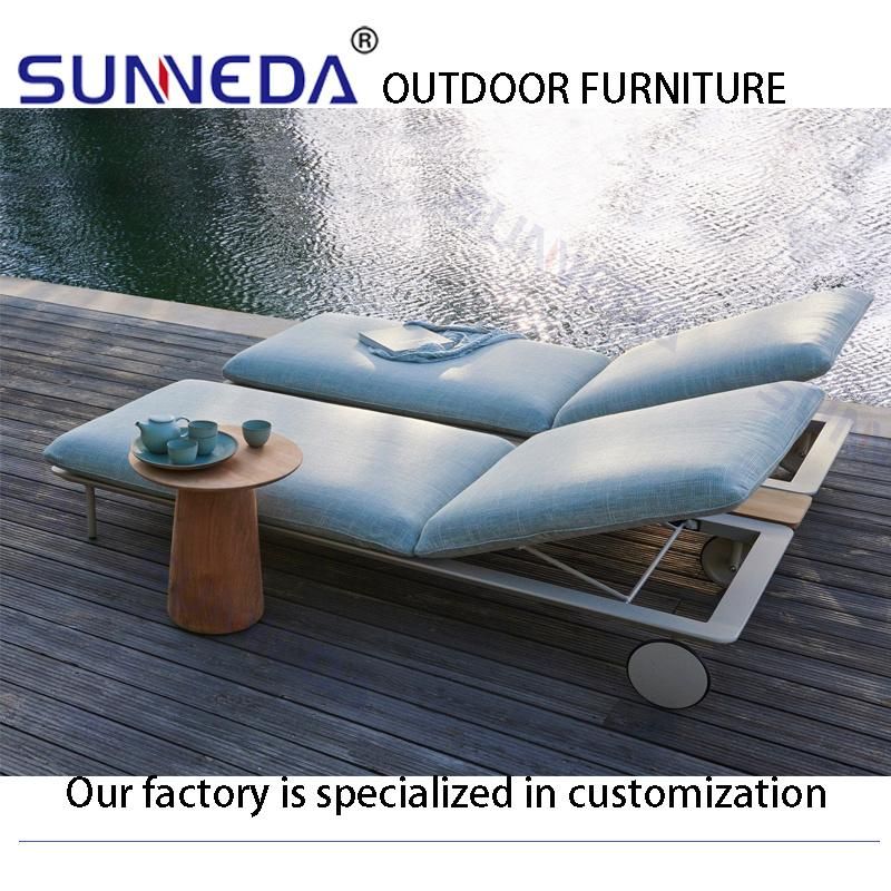 Beach Patio Outdoor Back Can Lift Beach Poolside Sun Lounger with Wheels