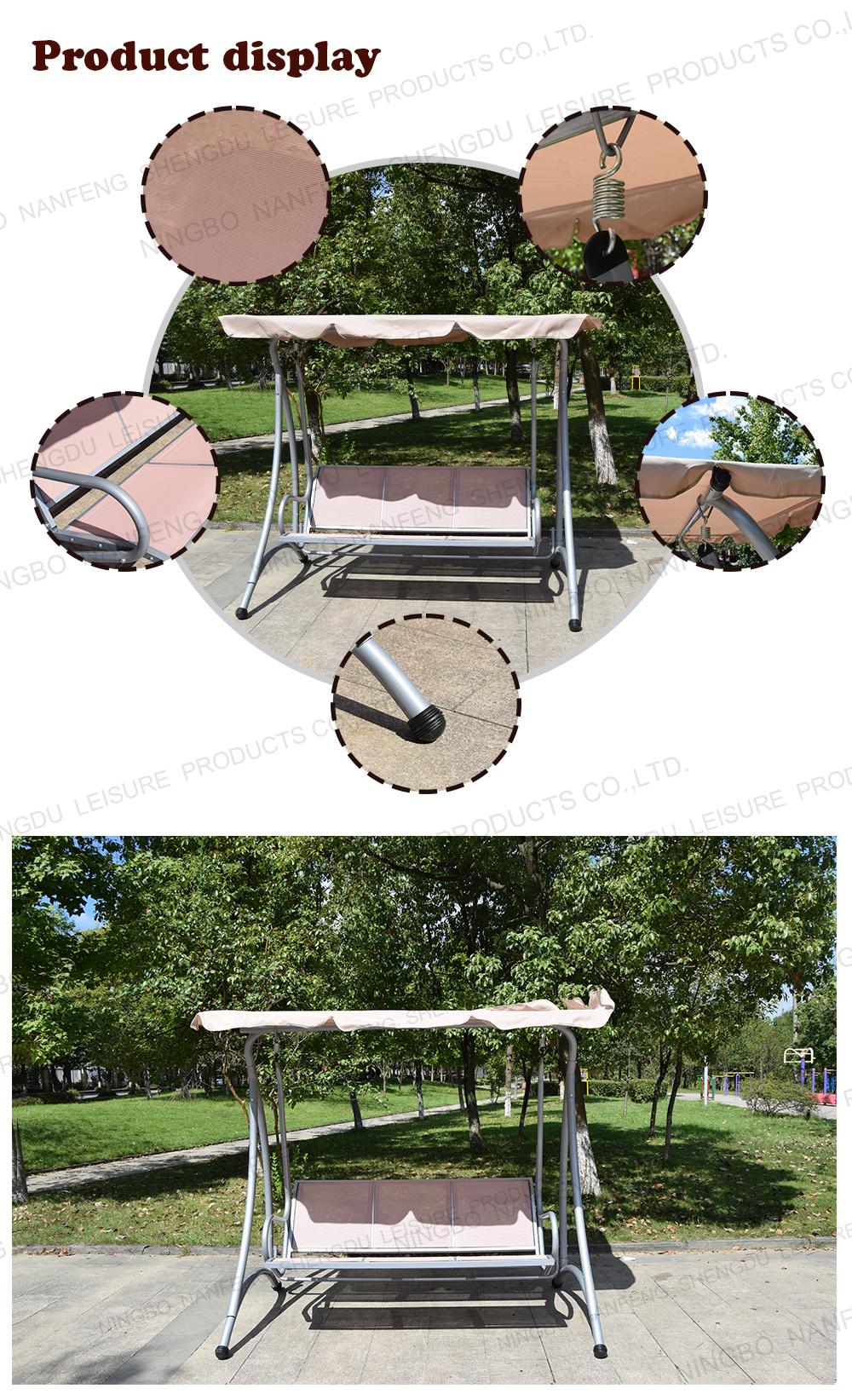 Teslin 3 Person Patio Swing with Adjustable Canopy, All Weather Resistant Hammock Swinging Chair Bench for Patio, Garden, Poolside, Balcony