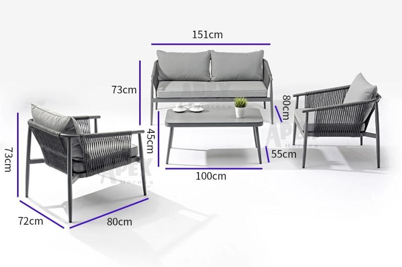 Casual Home Furniture Set Outdoor Garden Aluminum Rope Waterproof Sofa