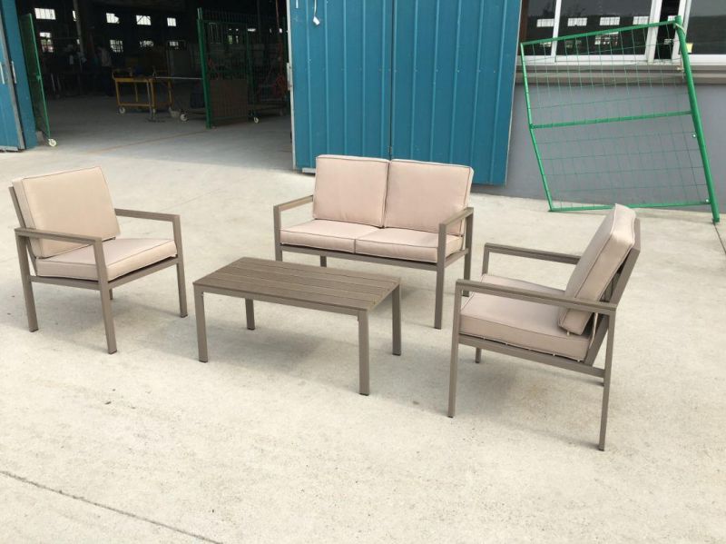 Brown Coffee Color Patio Wood Grain Convertation Sets in Metal Frame