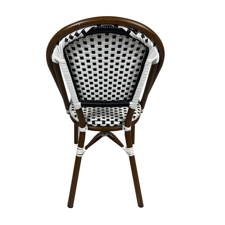 Restaurant Outdoor High Back Leaf Rattan Chair Metal Legs Aluminium Garden Furniture