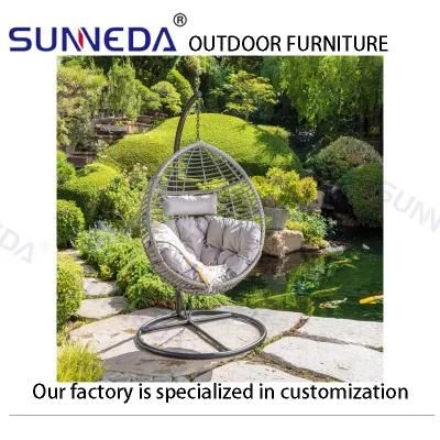 Outdoor Garden Patio Simple Wicker Hanging Basket Chair with Cushions