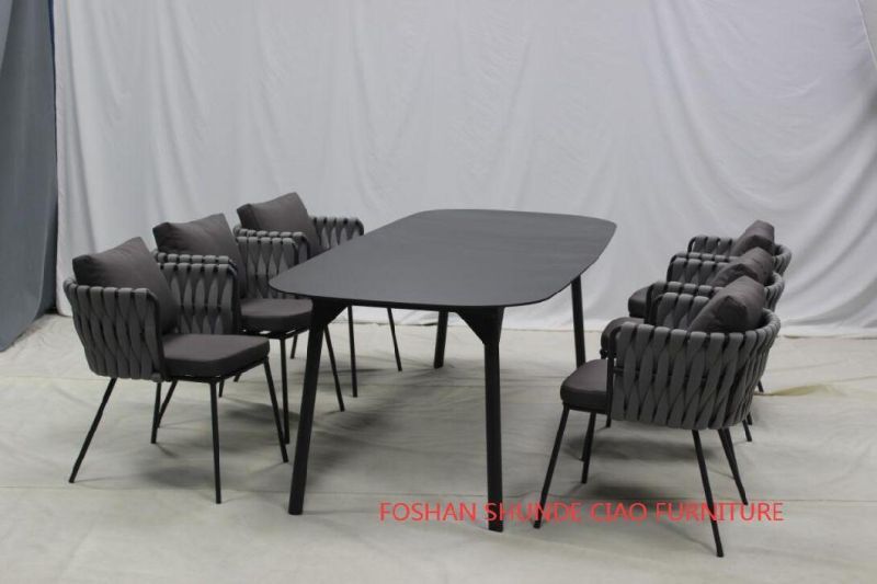 7PCS Leisure EQ Rope Weaving Dining Set Furniture for Outdoor