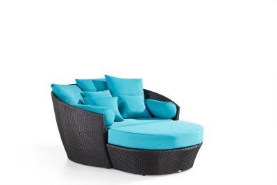 Poolside Hotel Use Leisure Outdoor Rattan Daybed and Ottoman Garden Furniture with Cushion