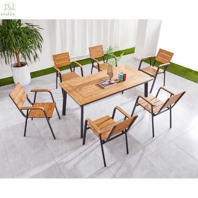 6 Seater Aluminum Patio Table Dining Set Plastic Wood Outdoor Furniture Garden Set