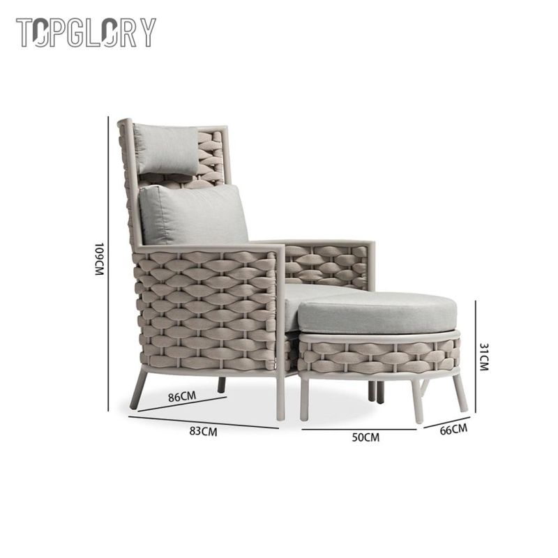 Modern Outdoor Leisure Garden Patio Hotel Home Furniture Rope Lounge Sofa with Pedal and Side Table