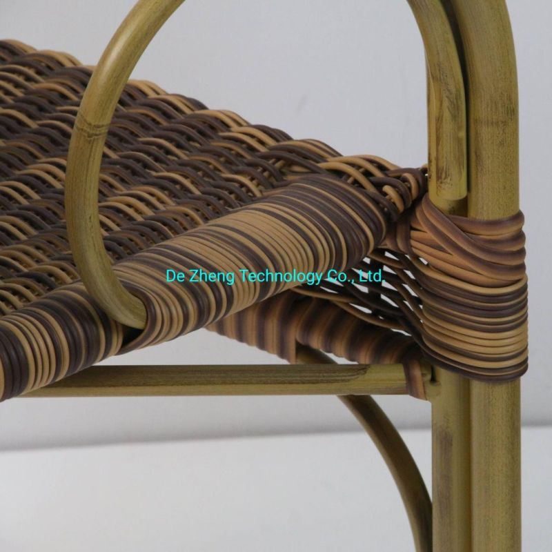 Bamboo Color Powder Coated Double Aluminum Tubes Reinforce Restaurant Cafe Rattan Furniture