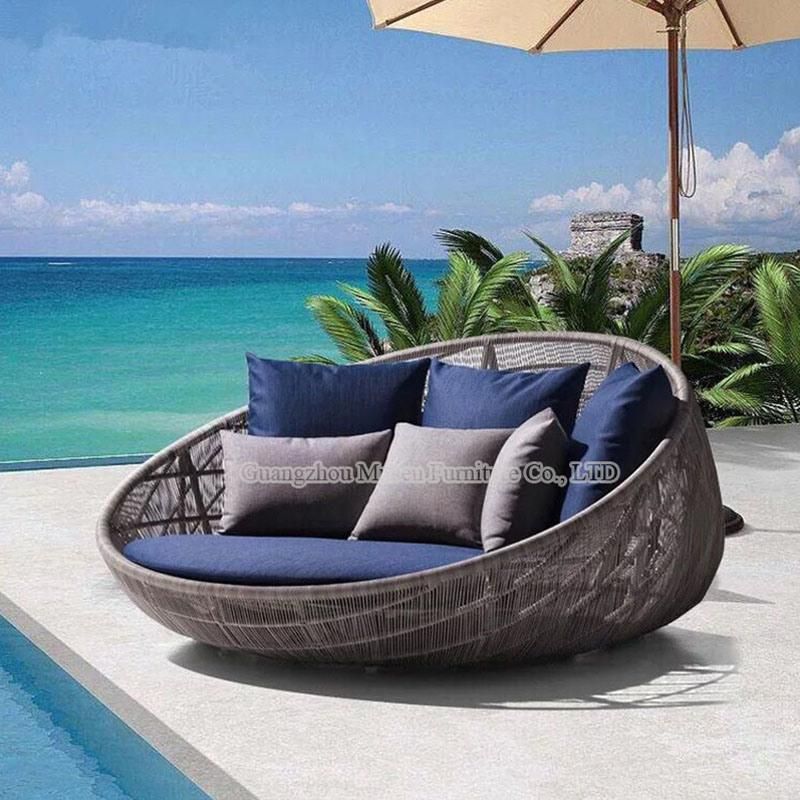 Outdoor Garden Pool Furniture Sofa Bed Rattan Sun Lounger Folding Round Sun Bed