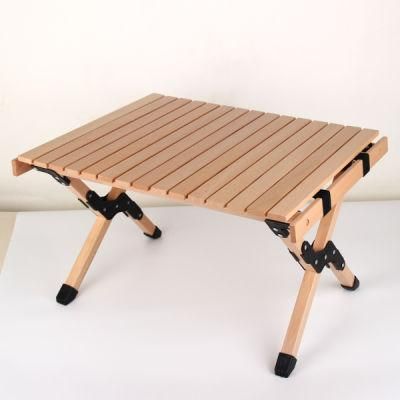 OEM Quality Outdoor Camping Picnic Multi Functional Egg Roll Beech Table Solid Wood Folding Table