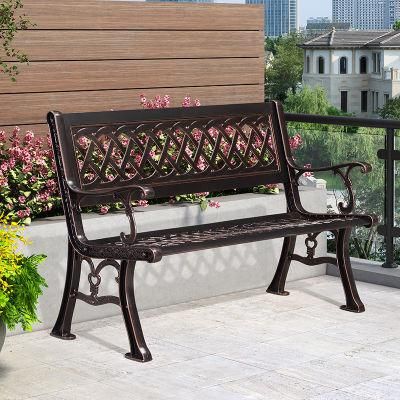 Public Garden Rose Pattern Bench Cast Aluminum Long Chair