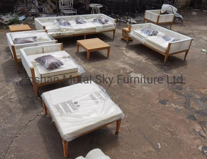 Outdoor Aluminum Teak Garden Hotel Villa Patio Wooden Rattan Sofa