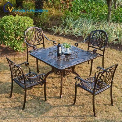 Moistureproof Square Table Cast Aluminum Bistro Patio Set Garden Furniture with 4 Seaters